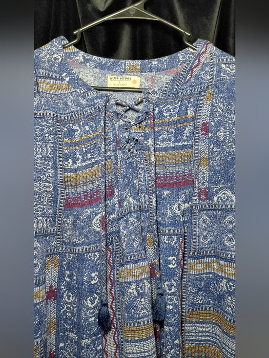 Ruff Hewn Tops - Ruff Hewn Blue Printed Lace-Up Women’s Top